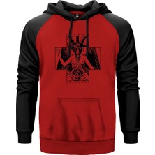 Baphomet Save Me Kırmızı Renk Reglan Kol Kapşonlu Sweatshirt