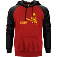 Nirvana Kurt Cobain Kırmızı Renk Reglan Kol Kapşonlu Sweatshirt