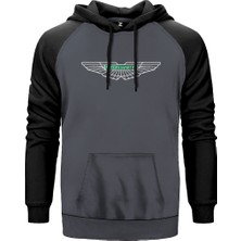 Aston Martin Logo 2 Gri Renk Reglan Kol Kapşonlu Sweatshirt