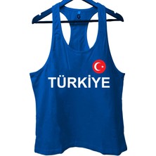 Top Glory Mavi Türkiye Baskılı Gym Fitness Tank Top Sporcu Atleti
