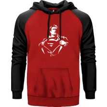 Superman Man Kırmızı Renk Reglan Kol Kapşonlu Sweatshirt