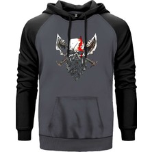 God Of War Skull Kratos Gri Renk Reglan Kol Kapşonlu Sweatshirt