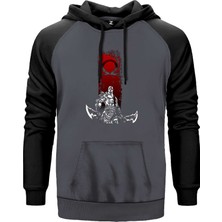 God Of War Kratos Logo Gri Renk Reglan Kol Kapşonlu Sweatshirt