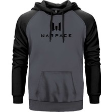 Warfare Black Text Gri Renk Reglan Kol Kapşonlu Sweatshirt