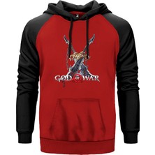 God Of War Kratos Kılıçları Kırmızı Renk Reglan Kol Kapşonlu Sweatshirt