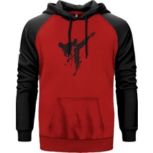 World Karete Fighter Kırmızı Renk Reglan Kol Kapşonlu Sweatshirt