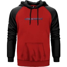Moon Knight Text Kırmızı Renk Reglan Kol Kapşonlu Sweatshirt