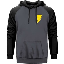 Black Adam Yellow Logo Gri Renk Reglan Kol Kapşonlu Sweatshirt
