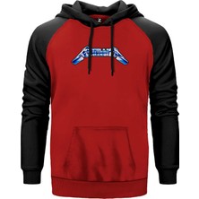 Metallica Logo Blue Kırmızı Renk Reglan Kol Kapşonlu Sweatshirt