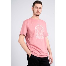 Çetinkaya Mentality 3697 Bisiklet Yaka Penye Regular Baskılı T-Shirt Gül Kurusu