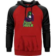 She Hulk Digital Kırmızı Renk Reglan Kol Kapşonlu Sweatshirt