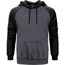 Meshuggah Logo Text Gri Renk Reglan Kol Kapşonlu Sweatshirt