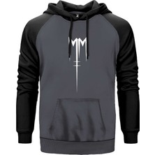 Marilyn Manson Born Villain Logo Gri Renk Reglan Kol Kapşonlu Sweatshirt