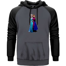 Karlar Ülkesi Elsa ve Anna Gri Renk Reglan Kol Kapşonlu Sweatshirt