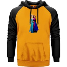 Karlar Ülkesi Elsa ve Anna Sarı Renk Reglan Kol Kapşonlu Sweatshirt