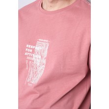 Çetinkaya Mentality 3720 Bisiklet Yaka 30/1 Penye Regular Baskılı T-Shirt Gül Kurusu