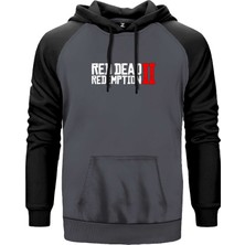 Red Dead Redemption 2 Text Gri Renk Reglan Kol Kapşonlu Sweatshirt