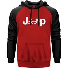 Jeep Kuru Kafa Kırmızı Renk Reglan Kol Kapşonlu Sweatshirt
