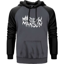Marilyn Manson Iconic Text Gri Renk Reglan Kol Kapşonlu Sweatshirt