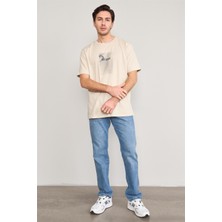 Çetinkaya Mentality 3736 Bisiklet Yaka Penye Regular Baskılı Tshirt Vizon