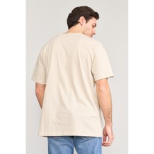 Çetinkaya Mentality 3736 Bisiklet Yaka Penye Regular Baskılı Tshirt Vizon