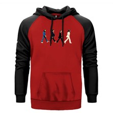 The Beatles Abbey Road Cartoon Kırmızı Renk Reglan Kol Kapşonlu Sweatshirt