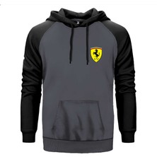 Ferrari Logo Gri Renk Reglan Kol Kapşonlu Sweatshirt