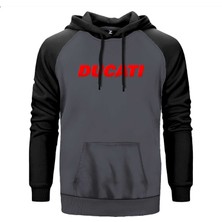 Ducati Red Logo Gri Renk Reglan Kol Kapşonlu Sweatshirt
