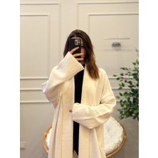 Şal Yaka Oversize Ekru Uzun Hırka