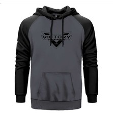 Victory Motorcycles Black Logo Gri Renk Reglan Kol Kapşonlu Sweatshirt
