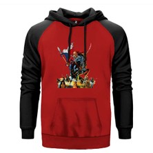 Iron Maiden Warriors Kırmızı Renk Reglan Kol Kapşonlu Sweatshirt