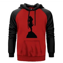 Samurai Portre Kırmızı Renk Reglan Kol Kapşonlu Sweatshirt