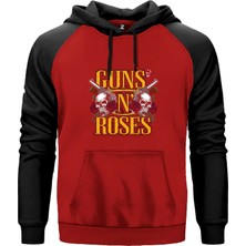 Guns N Roses Yazılı Logo Kırmızı Renk Reglan Kol Kapşonlu Sweatshirt