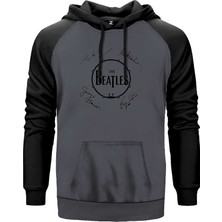 The Beatles Üyelerinin Imzaları Gri Renk Reglan Kol Kapşonlu Sweatshirt