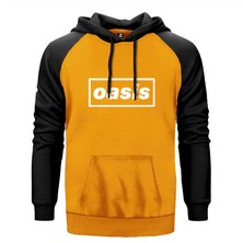 Oasis Text Sarı Renk Reglan Kol Kapşonlu Sweatshirt