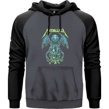 Metallica Octopus Bat Gri Renk Reglan Kol Kapşonlu Sweatshirt
