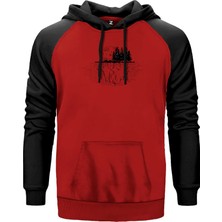 Moon Mountain Landscape Kırmızı Renk Reglan Kol Kapşonlu Sweatshirt