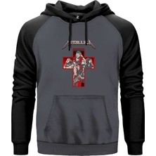 Metallica Silhouettes Inside The Cross Gri Renk Reglan Kol Kapşonlu Sweatshirt