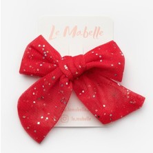 Kırmızı  Simli Tül Fiyonk Kız Çocuk Klips Toka