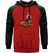 God Of War Kratos Siluet Logo Kırmızı Renk Reglan Kol Kapşonlu Sweatshirt