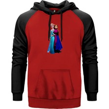 Karlar Ülkesi Elsa ve Anna Kırmızı Renk Reglan Kol Kapşonlu Sweatshirt
