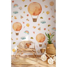 Eğlenceli Balonlar ve Figürler Çocuk Bebek Odası Duvar Cam Sticker Seti, Balon Çiçekler Gökkuşakları