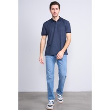Mentality 4004 Erkek Polo Yaka Puantiyeli T-Shirt Lacivert-Mavi