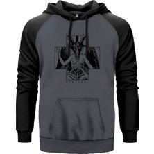 Baphomet Save Me Gri Renk Reglan Kol Kapşonlu Sweatshirt