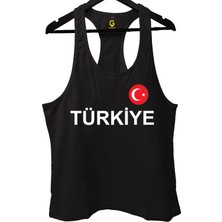 Top Glory Mavi Türkiye Baskılı Gym Fitness Tank Top Sporcu Atleti