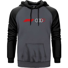 F1 Audi Love Gri Renk Reglan Kol Kapşonlu Sweatshirt