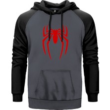 Spiderman Logo Gri Renk Reglan Kol Kapşonlu Sweatshirt