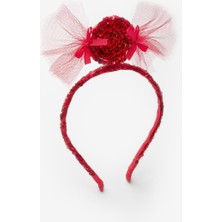 Kırmızı  Pullu Şeker Figürlü Kız Çocuk Taç