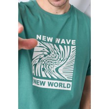 Çetinkaya Mentality 3698 Bisiklet Yaka Penye Regular Baskılı T-Shirt Eski Yeşil
