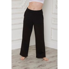 Kadın Siyah Iki Iplik Çımalı Bol Paça Eşofman Altı 2022-SLM057